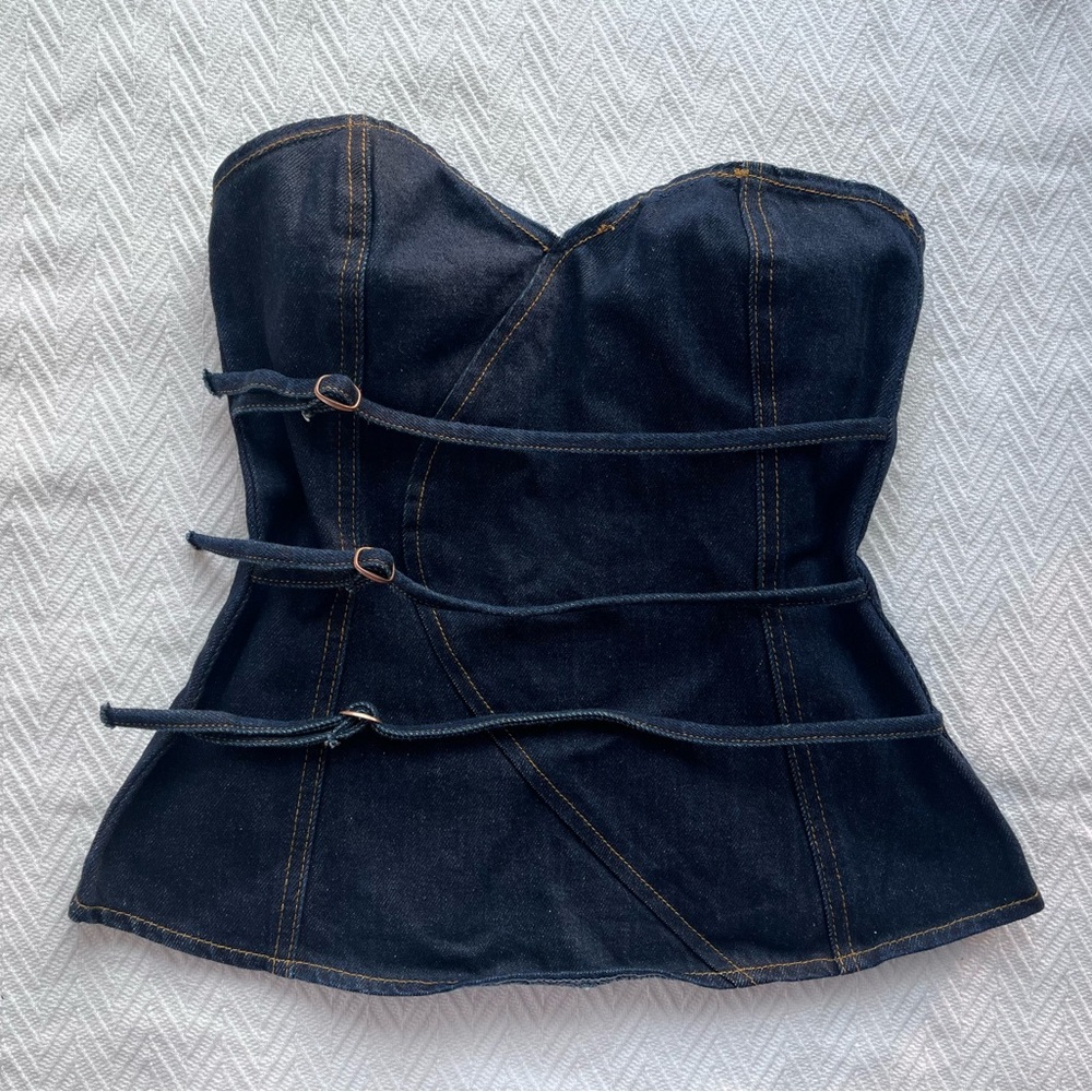 Meshki Dark Denim Strapless Bustier Top